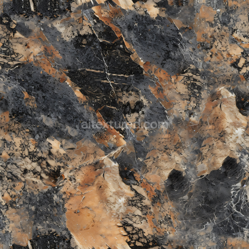 Seamless 3D Marble Stone PBR Texture Featuring Black, Orange and Beige Veins
