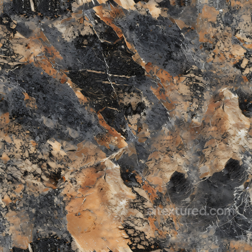 Marble Stone PBR Texture Featuring Black, Orange and Beige Veins seamless Stone PBR texture