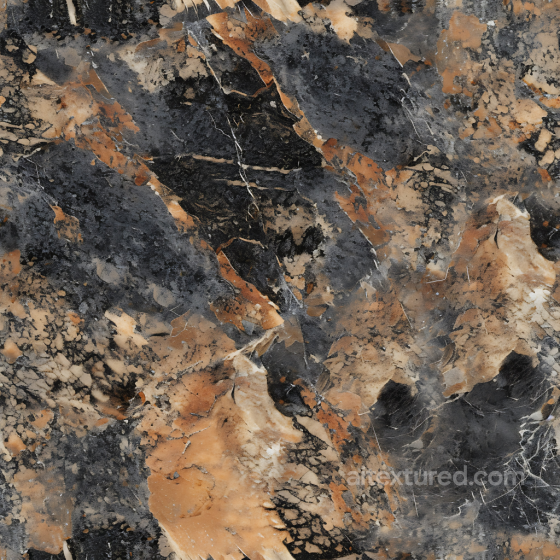 Marble Stone PBR Texture Featuring Black, Orange and Beige Veins Stone texture preview