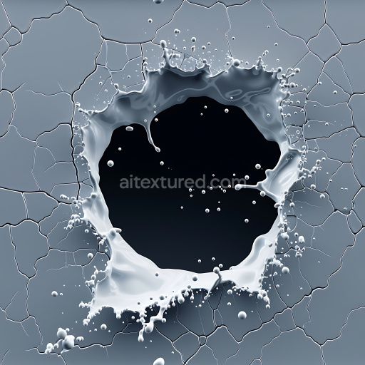 Seamless 3D cracked paint PBR texture with large splash hole and fine fissures