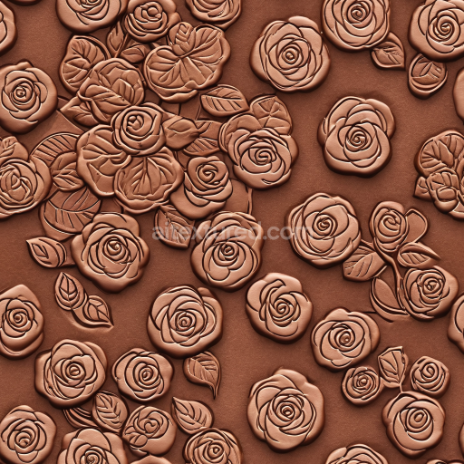 Seamless 3D brown embossed leather PBR texture with floral pattern