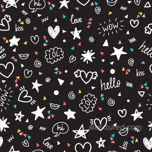 with Playful White Doodles on Black Background seamless Birthday PBR texture