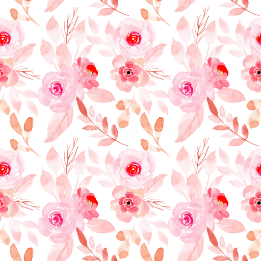 Seamless 3D PBR Texture of Watercolor Pink Flower Pattern with Soft Leaves