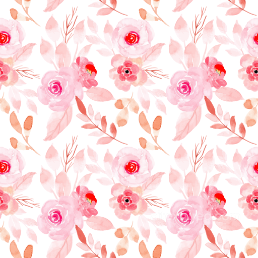 Watercolor Pink Flower Pattern Seamless Texture with Soft Leaves seamless Pink Flower PBR texture