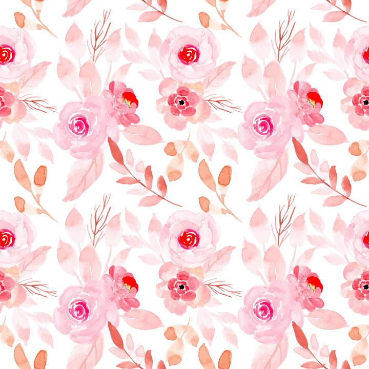 Watercolor Pink Flower Pattern with Soft Leaves seamless PBR texture preview