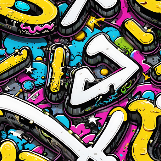 Seamless 3D PBR Graffiti Texture Featuring Vibrant Cartoon-Style Letters