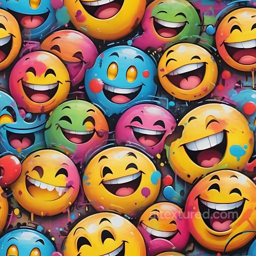 Seamless 3D PBR Texture Featuring Vibrant Laughing Emoji Graffiti Art texture preview