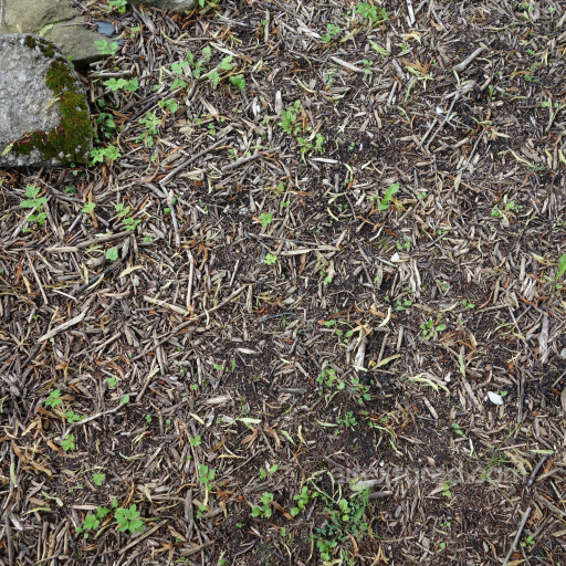 PBR Soil Texture Featuring Natural Twigs and Small Green Plants seamless Ground surface PBR texture