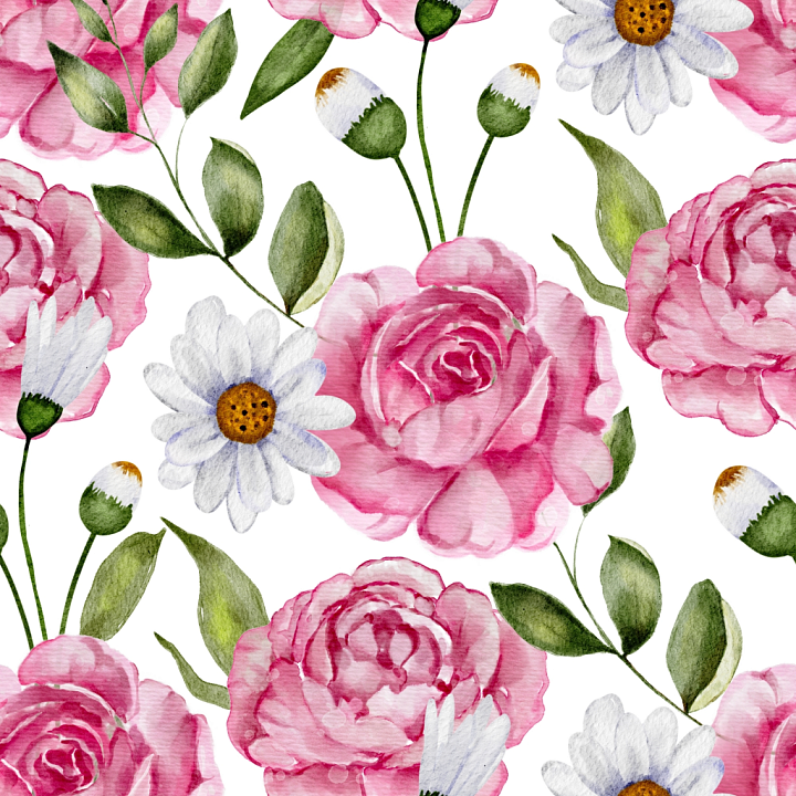 with Soft Pink Watercolor Flowers and Green Leaves seamless PBR texture preview