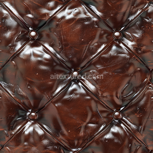 Seamless 3D PBR Glossy Quilted Brown Leather Texture with Button Tufting