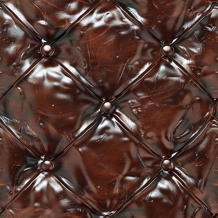 Glossy Quilted Brown Leather with Button Tufting seamless PBR texture preview
