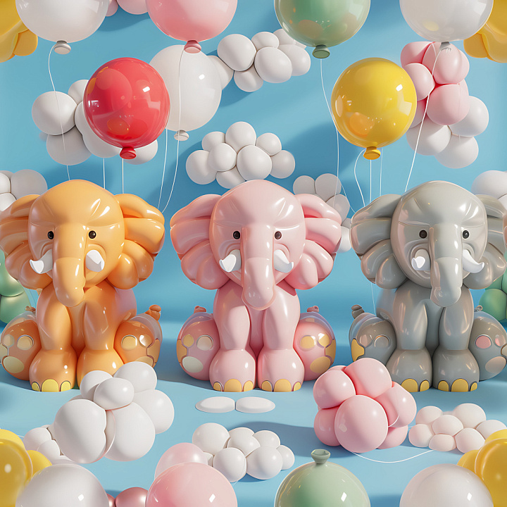 Inflated with Glossy Balloon Animal Pattern in Pastel Colors seamless PBR texture preview