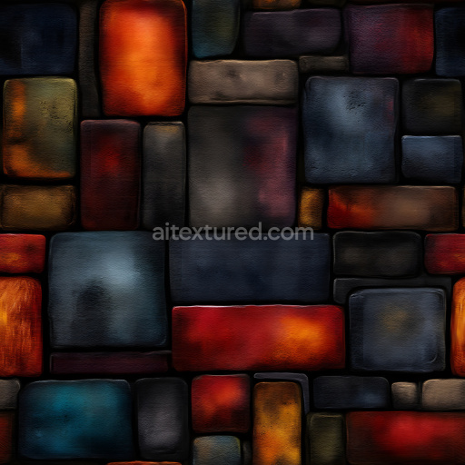Seamless 3D PBR Cracked Colorful Brick Wall Texture with Varied Rectangular Blocks