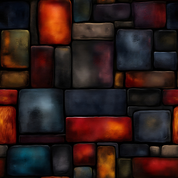 Cracked Colorful Brick Wall with Varied Rectangular Blocks seamless PBR texture preview