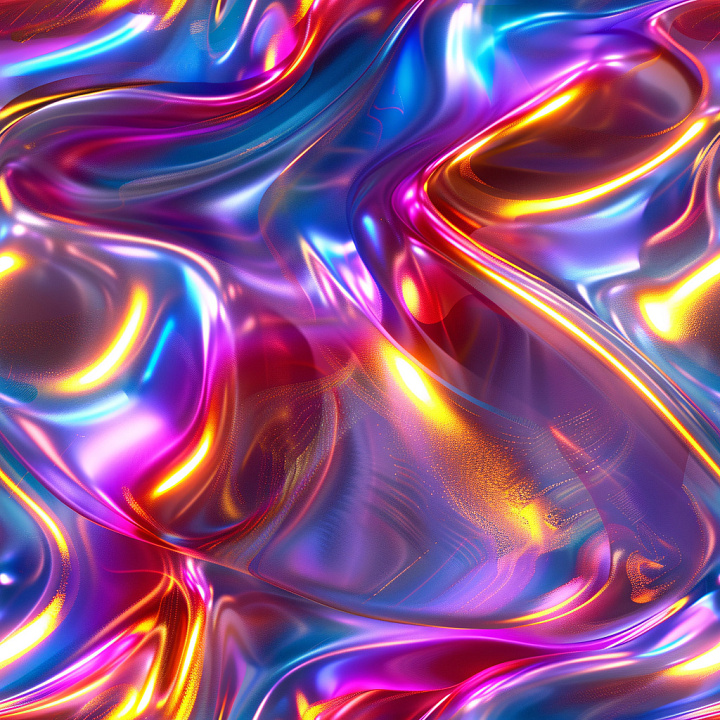 Glossy Iridescent Rippled Fabric with Vibrant Colors seamless PBR texture preview