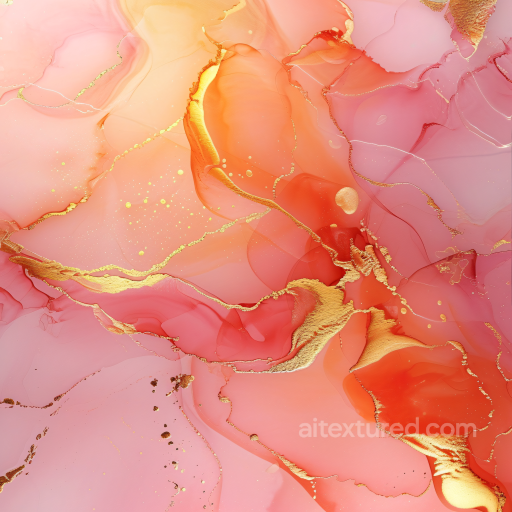 Alcohol Ink PBR Texture with Warm Coral Hues and Gold Veining seamless Alcohol ink PBR texture