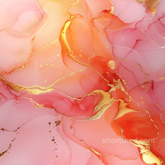 Alcohol Ink PBR Texture with Warm Coral Hues and Gold Veining Alcohol ink texture preview