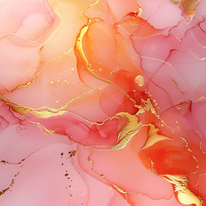 Alcohol Ink with Warm Coral Hues and Gold Veining seamless PBR texture preview