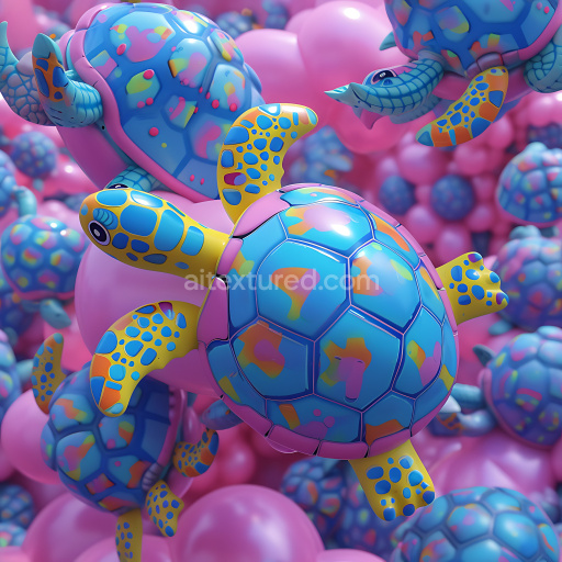 Seamless 3D Inflated PBR Texture of Colorful Inflated Vinyl Turtle Panels