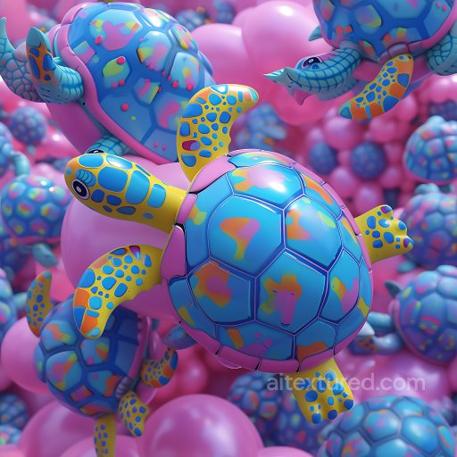 Inflated PBR Texture of Colorful Inflated Vinyl Turtle Panels seamless Inflated PBR texture