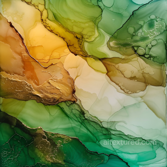 Alcohol Ink PBR Texture Featuring Green and Gold Fluid Marbling Alcohol ink texture preview