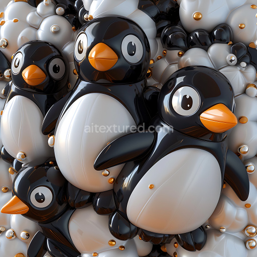 Seamless 3D Inflated Vinyl Penguin Panel PBR Texture in Black, White, and Orange