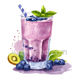 seamless Breakfast Blueberry Yogurt Smoothie Illustration with Fresh Fruit and Mint texture 8k free download PBR