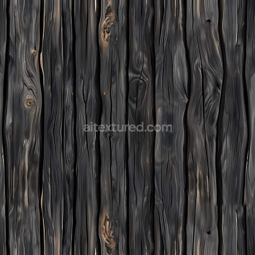 Seamless 3D Charred Wood Planks PBR Texture with Dark Burnt Grain & Knots