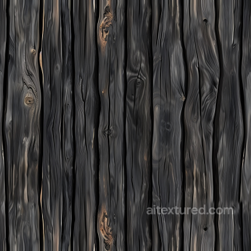 Charred Wood Planks PBR Texture with Dark Burnt Grain & Knots seamless Wood PBR texture
