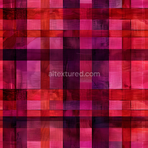 Seamless 3D PBR Texture of Vibrant Red and Purple Plaid Pattern with Painted Layering