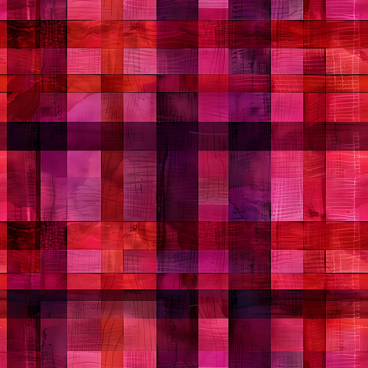 Vibrant Red and Purple Plaid Pattern with Painted Layering seamless PBR texture preview
