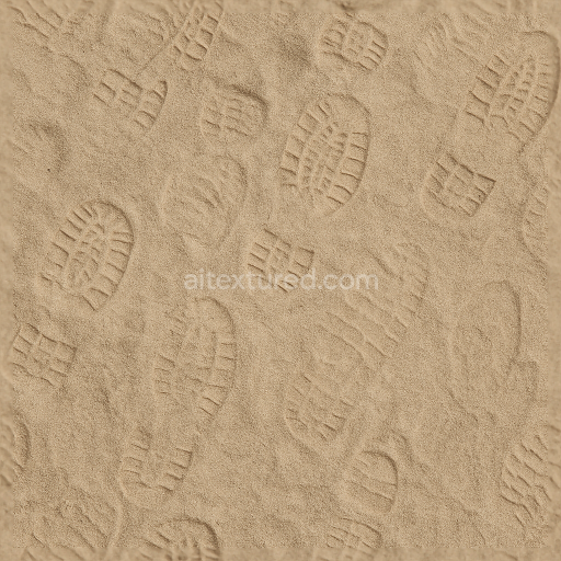 Seamless 3d texture pbr 8k of tracked sand footprints on dry sandy desert terrain