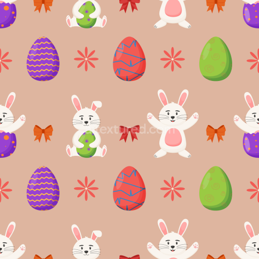 Seamless 3D PBR Texture of Playful Easter Bunnies and Colorful Eggs on Beige Background