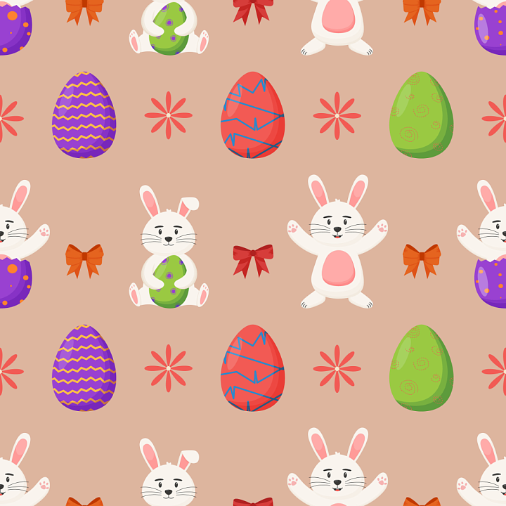 All Christmas Digital paper of Playful Easter Bunnies and Colorful Eggs… seamless PBR texture preview