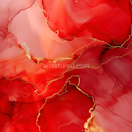 Seamless 3D Alcohol Ink PBR Texture with Red and Gold Fluid Waves and Translucent Layers