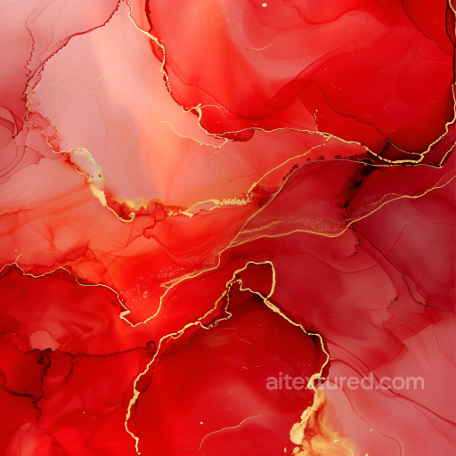 Alcohol Ink PBR Texture with Red and Gold Fluid Waves and Translucent Layers seamless Alcohol ink PBR texture