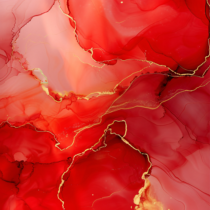 Alcohol Ink with Red and Gold Fluid Waves and Translucent Layers seamless PBR texture preview