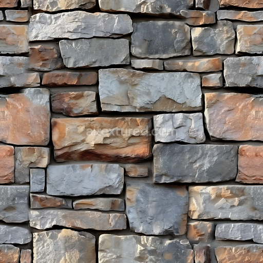 Seamless 3D Weathered Stone Wall PBR Texture with Rough, Multicolored Blocks