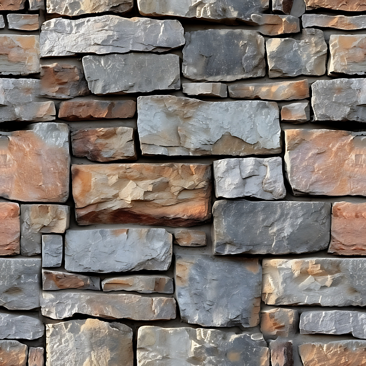 Weathered Stone Wall with Rough, Multicolored Blocks seamless PBR texture preview