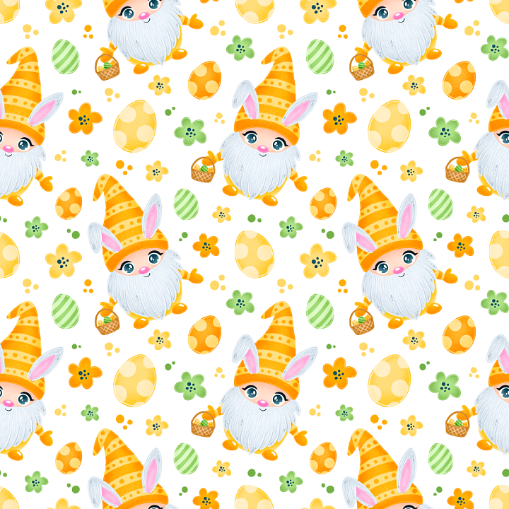 Featuring Playful Easter Gnomes and Decorative Eggs seamless PBR texture preview