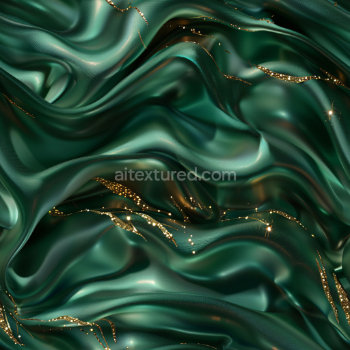 Seamless 3D PBR Glossy Dark Green Satin Texture with Shimmering Gold Accents