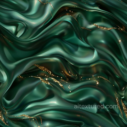 Seamless 3D PBR Glossy Dark Green Satin Texture with Shimmering Gold Accents texture preview