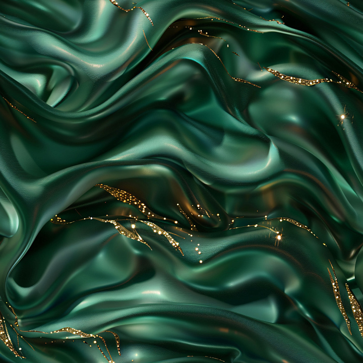 Glossy Dark Green Satin with Shimmering Gold Accents seamless PBR texture preview