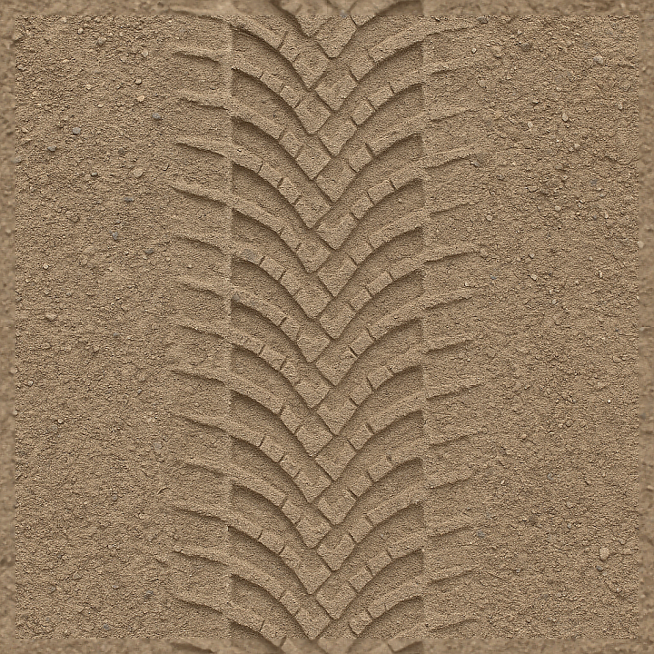Dry Tire Tread On Dusty Gravel Print With Compacted Gravel And Soil Imp… seamless PBR texture preview