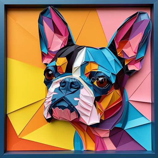 Seamless 3D PBR Texture of Origami-Inspired Colorful Boston Terrier