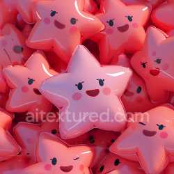 seamless Seamless 3D Inflated PBR Texture of Glossy Pink Star-Shaped Vinyl Pillows with Cheerful Faces texture 8k free download PBR