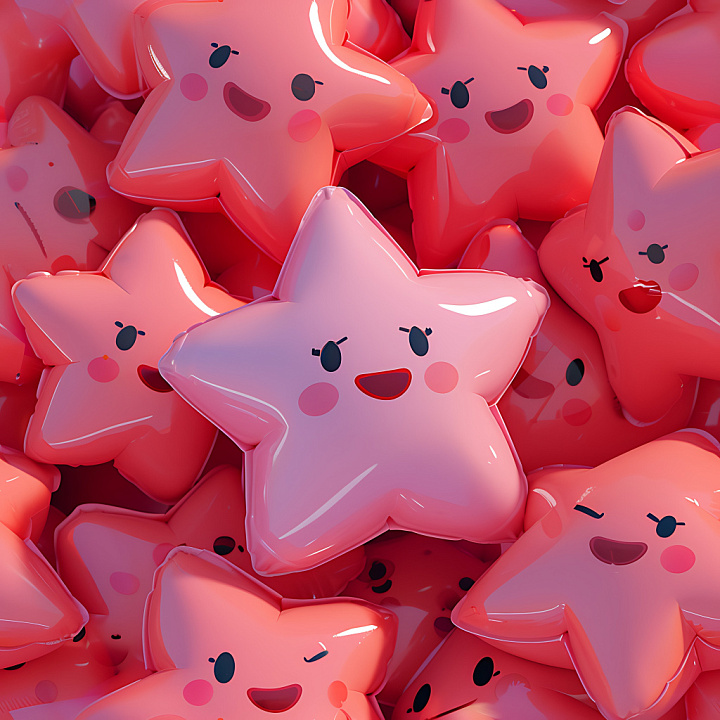 Inflated of Pink and Coral Star-Shaped Balloons with Glossy Surface seamless PBR texture preview