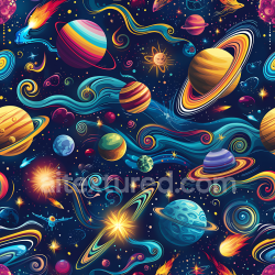 seamless Seamless 3D Cartoon Space PBR Texture with Colorful Planets and Cosmic Swirls texture 8k free download PBR
