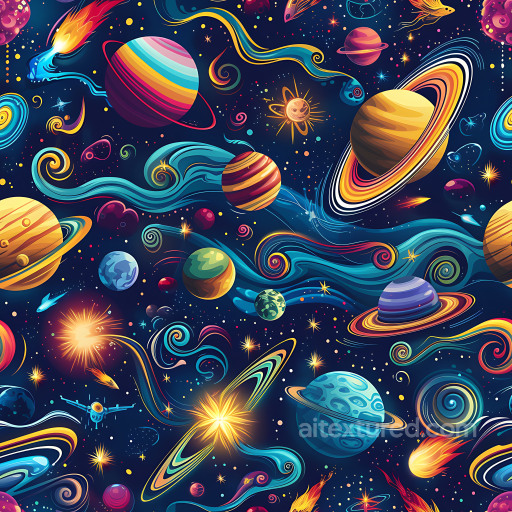 Cartoon Space PBR Texture with Colorful Planets and Cosmic Swirls seamless Star, space, planets PBR texture