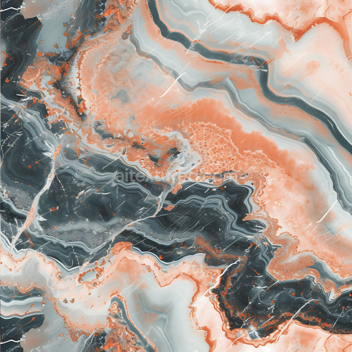 Seamless 3D Polished Marble PBR Texture Featuring Orange and Grey Organic Veins